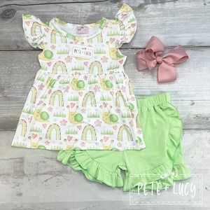 Girls 4T & 6/6X Warm weather set. Fun snails and rainbow print.